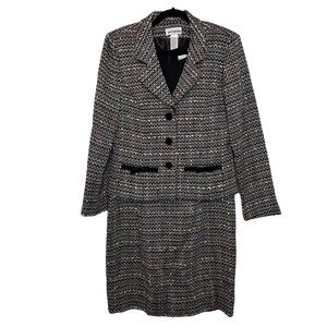 Perceptions 2 Piece Confetti Tweed Matching Dress & Blazer w/ Velvet Bow Accents